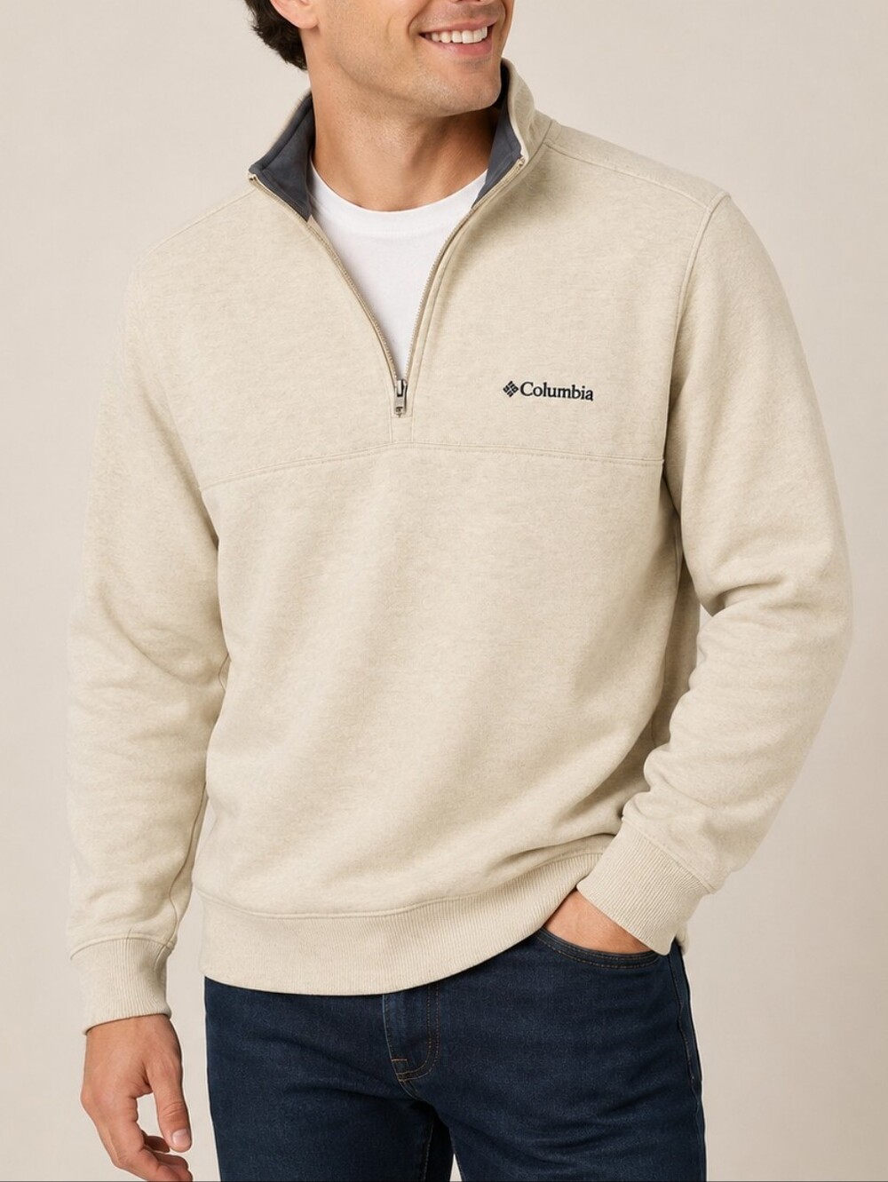 Columbia Mens Hart Mountain II Half Zip Sweatshirt Oatmeal Heather Sm Cozy Gorp